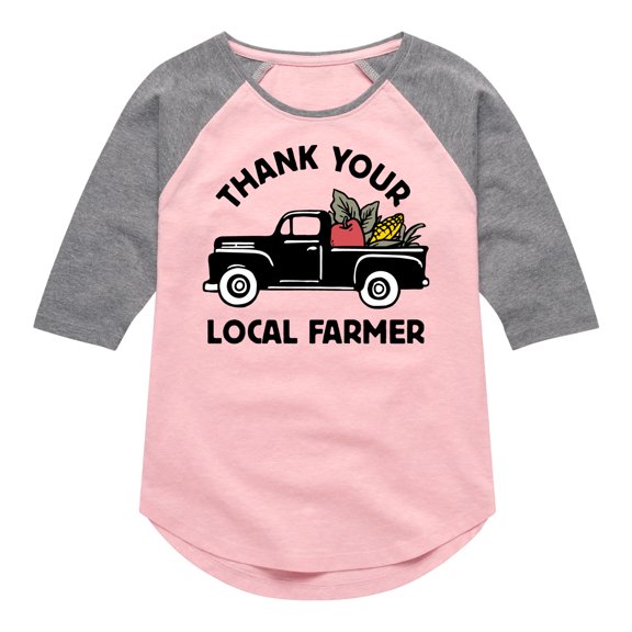 Instant Message - Thank Your Local Farmer - Toddler & Youth Girls Raglan Graphic T-Shirt