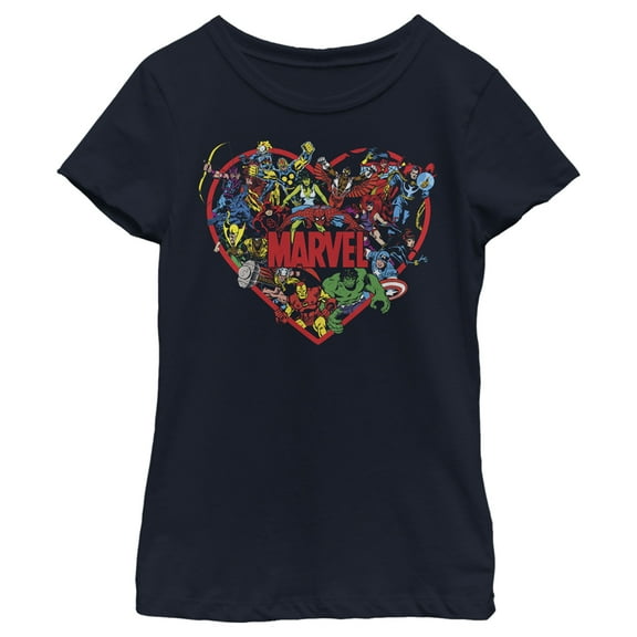 Girl's Marvel Hero Heart Graphic Tee Navy Blue X Small