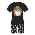 thumbnail image 3 of Trendfront Womens 2 Piece Halloween Pajama Set Cowboy Ghost Graphic Crewneck Short Sleeve Tee Elastic Waist Ghost and Pumpkin Print Shorts Home Sleepwear Loungewear, 3 of 3