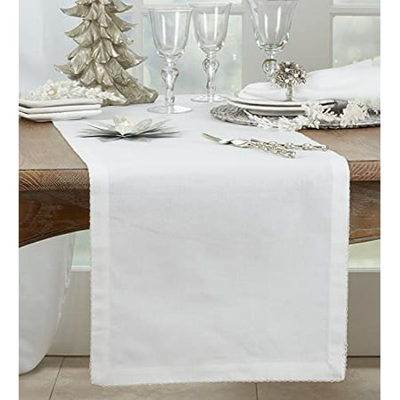 

Fennco Styles Whip Stitched 100% Cotton Table Runner 16 W x 108 L - Silver Table Cover for Home Décor Dining Table Holiday Banquets Family Gathering and Special Occasion