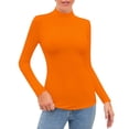thumbnail image 3 of Women's Mock Turtle Neck Long Sleeve Top Stretchy Rayon Spandex Blend Layering Base Layer Tee Shirt for Everyday Comfort Fit Orange L, 3 of 5