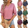 thumbnail image 7 of Summer Women's Loose V-neck Bat Sleeves Colorful Cotton T-shirt, 7 of 7