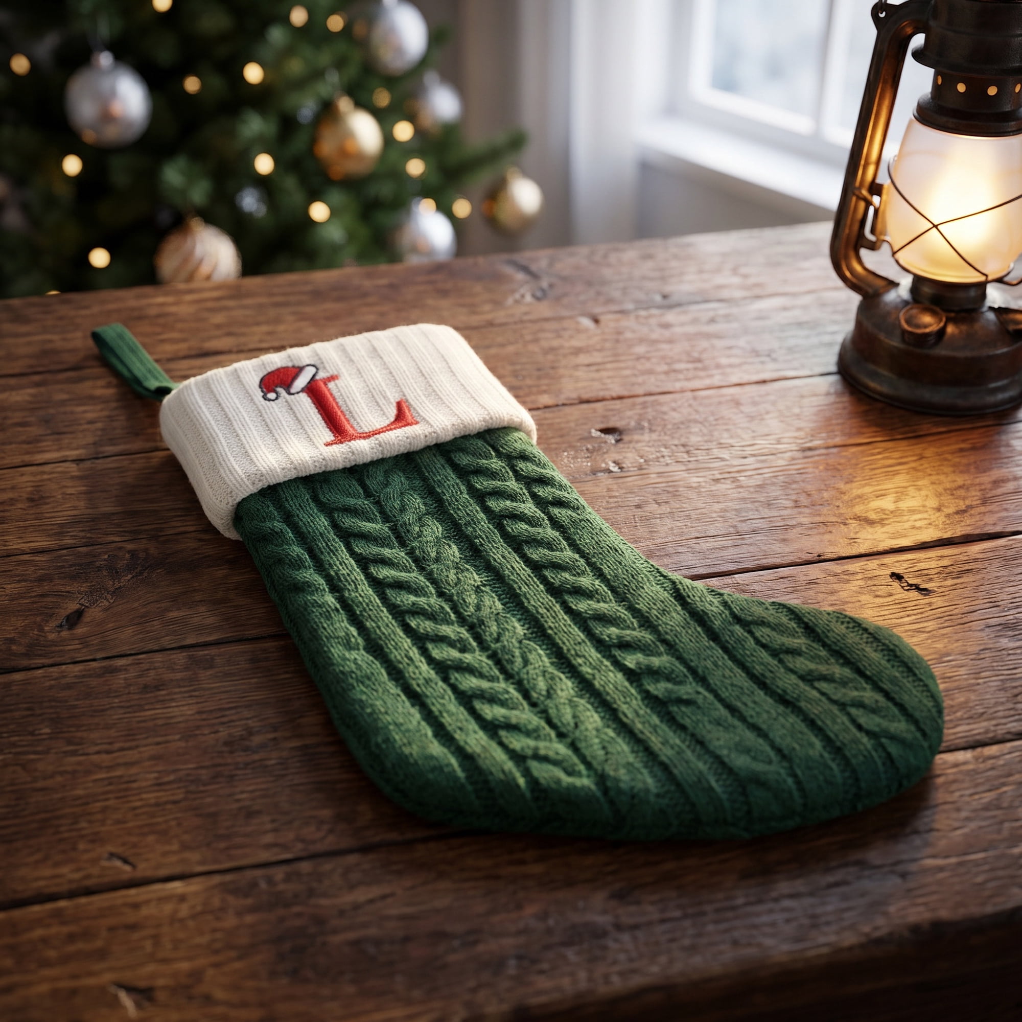 Unique Bargains Christmas Luxury Grand Hearth Accent Stocking Green Letter L 8"
