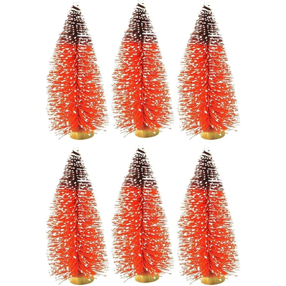Mini Christmas Trees - Artificial Bottle Brush Table Top Sisal 6" Small Tree - DIY Crafts Frosted Snow Decorations Wooden Base Adjustable for Tabletop Nativity Scenes Navidad Village (6pk Red)