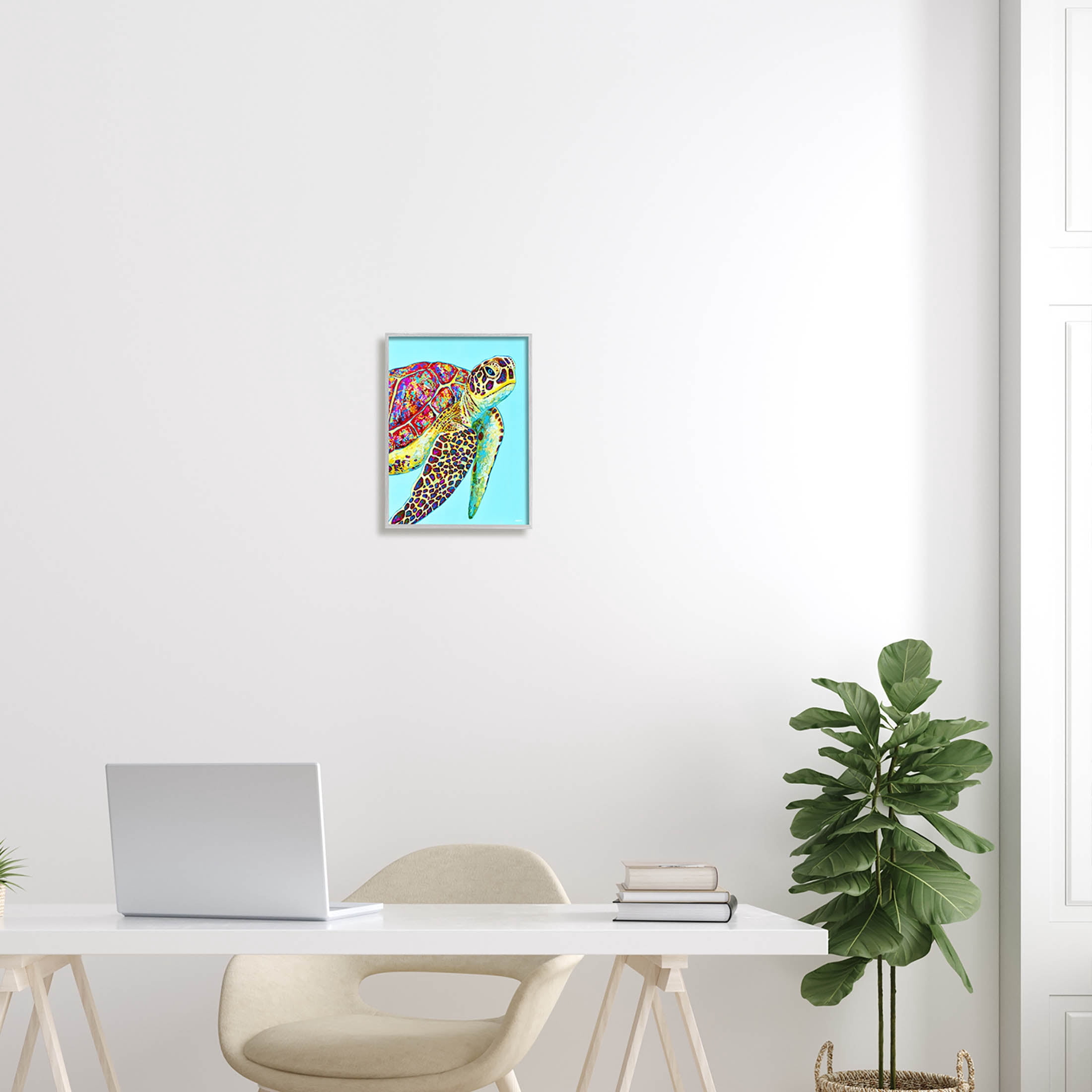 Swimming Sea Turtle Turquoise Accent Animals & Insects Graphic Art Gray Framed Art Print Wall Art