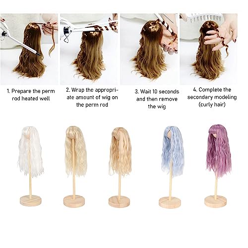 Tissting Doll Wig, Gold 1/6 BJD Doll Wigs Artificial High Temperature Silk Long Curly Doll Hair for 1/6 15.5‑17cm Head Circumference Doll (Without Stand)
