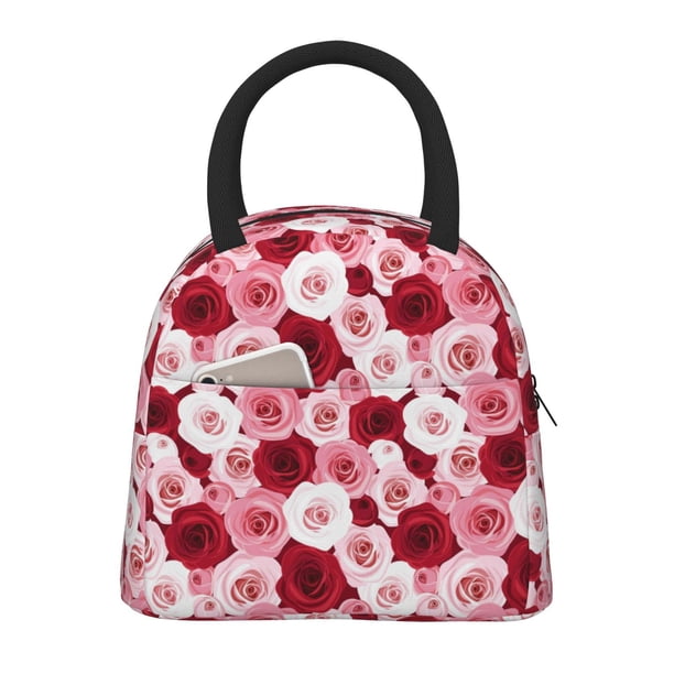 Fotbe Rose Bolsa de Almuerzo con Estampado, Lonchera Aislada, Contenedor de Comida Reutilizable Tipo Cooler a Prueba de Fugas