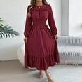 thumbnail image 4 of Ruimatai Women's Casual Long Sleeve Round Neck Ruffles Dress Solid Color Polyester Comfortable Stylish Daily Wear Party Wedding Work Outfit, 4 of 8