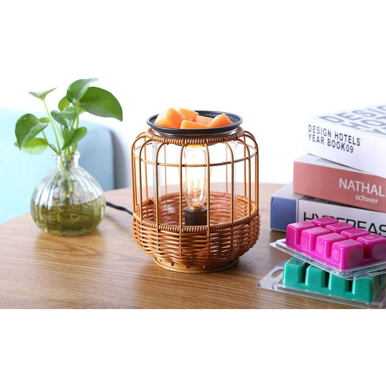 Edison Style Rattan Metal Candle Warmer for Scented Wax Melts,Wicker  scentsy Wax Melter Warmer Oil Lamp Style Candle Warmer. 