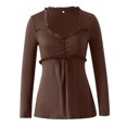 thumbnail image 2 of xiaxaixu Women Spring Autumn A-line Tops Solid Color Long Sleeve Ruffle Trim Casual T-shirt, 2 of 9