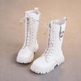 thumbnail image 5 of Kids Fall Winter Knee High Combat Boots Lace up Buckle Side Zipper Pu Faux Leather Thick Non Slip Long Shaft Boots for Girls Little & Big Kids White, 5 of 8
