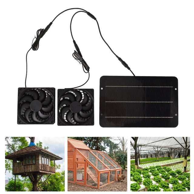 Solar Panel Fan, IP65 Waterproof 20% Efficiency Portable Eliminate Smell 10W Solar Powered Fan for Dog House