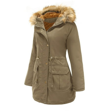 

Women s Winter Coats Long Solid Plus Size Thick Padded Jackets Big Collar Warm Overcoats Zipper Buttons Hooded Outerwear