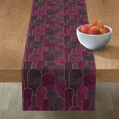 

Cotton Sateen Table Runner 90 - Fuchsia Art Deco Luxury Elegant Fancy Vintage Retro Purple 20S 1920S Gatsby Style Print Custom Table Linens by Spoonflower