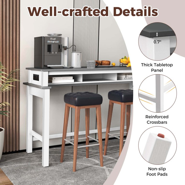 Costway Bar Table with Power Outlets Counter Height Table