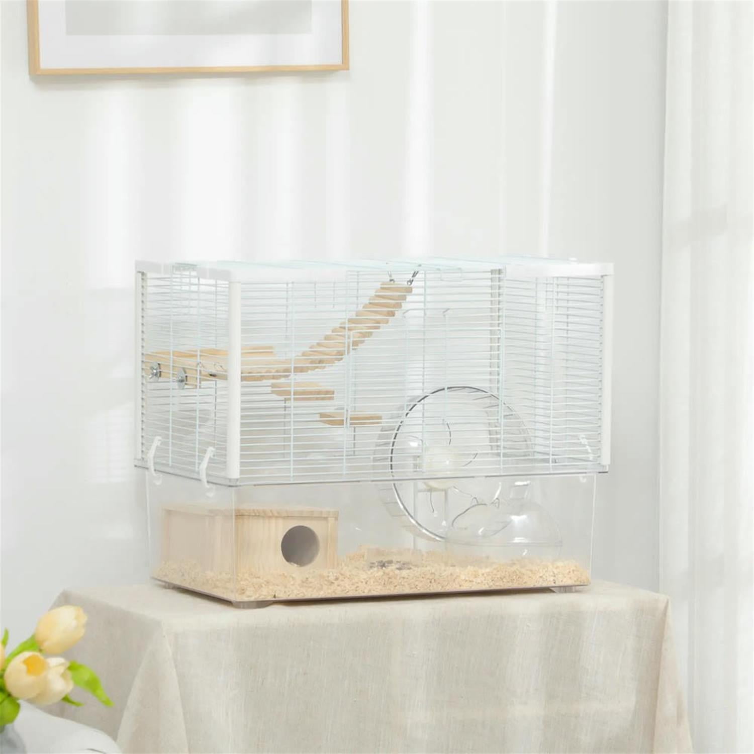 Kadyn 23" Large Hamster Cage, Gerbil Cage with Deep Bottom, Exercise Wheel, Food Dish, Small Animal Habitats for Syrian Gerbil, White