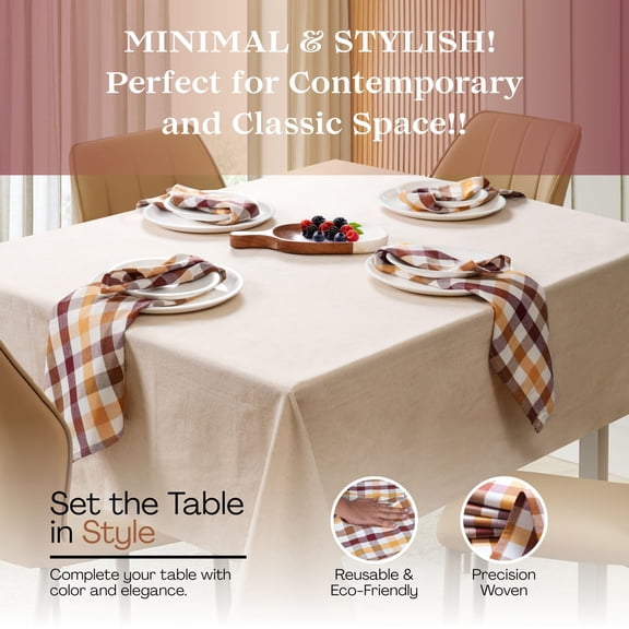 HEIRLOOM COMFORT Gingham Check Combo Cloth Napkins, 12 Pack, 18x18 Inch, Multicolor, Cotton Fabric, Hotel Quality & Soft Table Napkins for Dinner, Holiday Parties, Rust & Tan, Grey, Burgundy & Brown