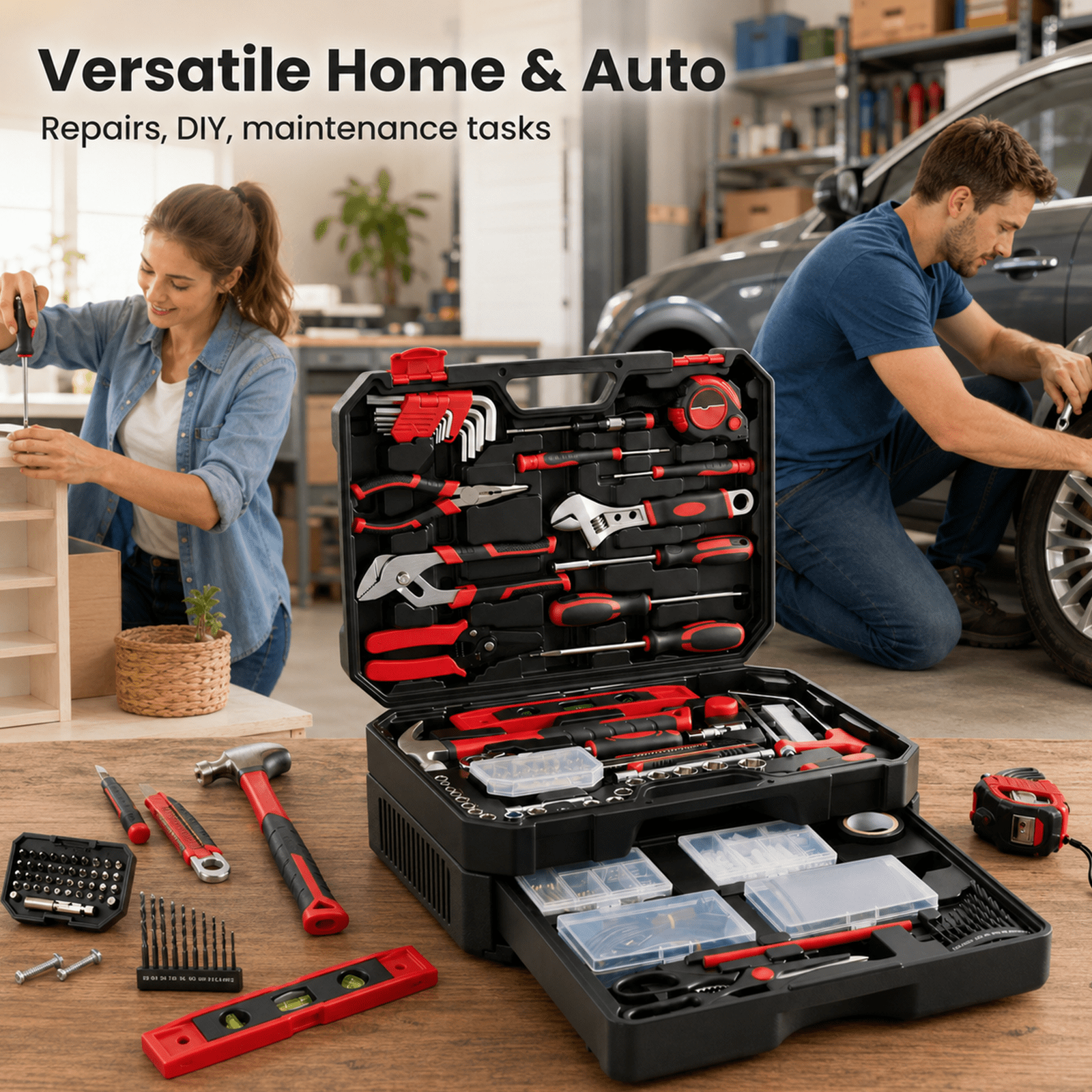 Alvantor 330-PC Home Auto Repair Tool Kit, Toolbox Storage Case with Drawer, General Household Tool Set, Perfect for Diyer, Handyman
