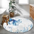 thumbnail image 4 of Retro Oceans Round Living Room Rugs 4 ft, Watercolor Light Blue Octopus Starfish Seaweed Washable Area Rug with Non-Slip Sturdy Edge Binding Round Carpet for Entryway Kitchen Bedroom Bathroom, 4 of 9