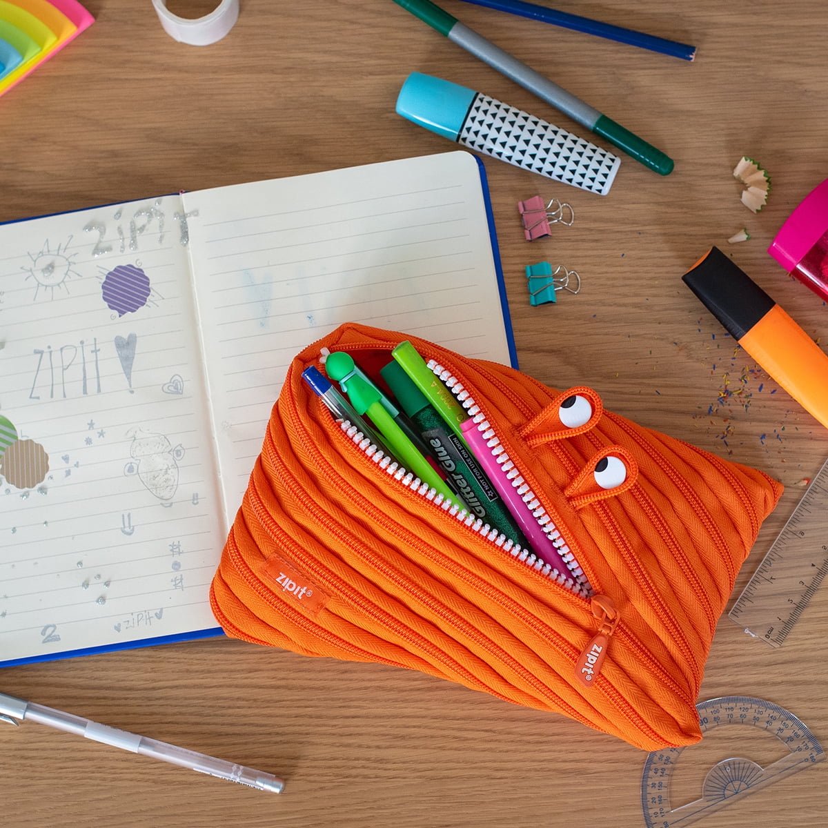 ZIPIT Monster Pencil Case for Kids, Cute Pencil Pouch for Boys & Girls (Orange)