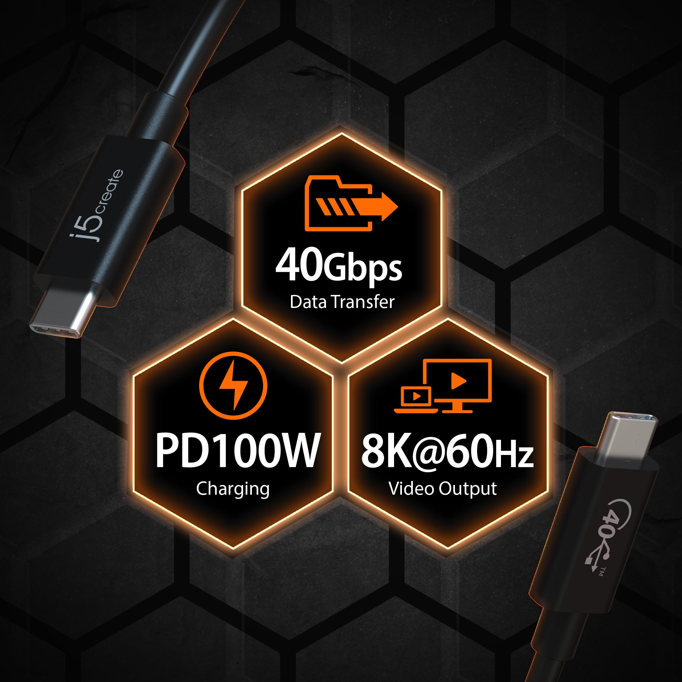 j5create Full-Featured USB-C Cable (USB4 Gen 3), JUC28L08