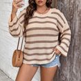 thumbnail image 4 of SeekIslan Women's Plus Size Sweaters with Crew Neck Long Sleeve Striped Loose Knit Pullover, 4 of 8