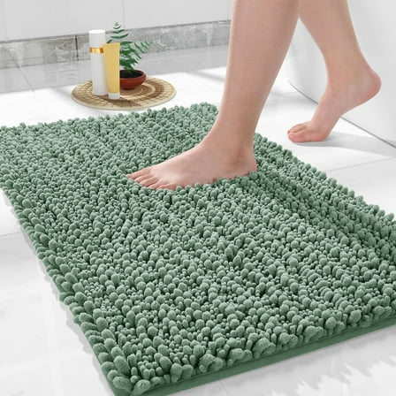 Bath Rug Mat, 32 x 20, Soft Shaggy Chenille Bathroom Rugs, Large Size, Super Absorbent & Thick, Non-Slip, Machine Washable Bathroom mat, Bath Mats for Bathroom, Tub & Shower, Green