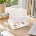 thumbnail image 5 of Double Layer Pencil Box, Large Capacity Plastic Hard Crayon Box, Durable Plastic Clear Marker Organizer with Snap Lid, Stackable Storage Boxes (White, 8''X5''X2''), 5 of 7