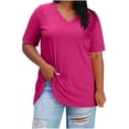 thumbnail image 2 of Women's Plus Size Basic V Neck Tees Short Sleeve Solid Color Baggy Tshirts Summer Trendy Casual Softy Comfort Tunic Tops, 2 of 7