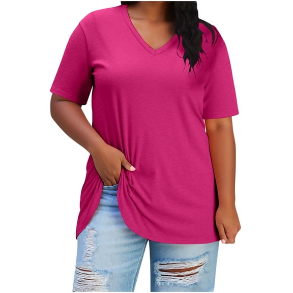 Posijego XL-5XL Womens Plus Size Tops Short Sleeve V Neck Casual T-Shirts Loose Summer Tunic Blouse for Women