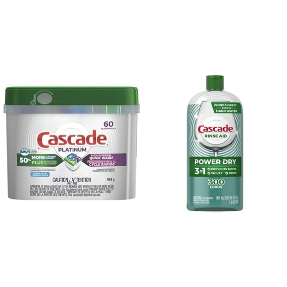 Cascade Platinum Actionpacs Dishwasher Pods (Fresh Scent, 60 Count) + Cascade Power Dry Rinse Aid (901ML)