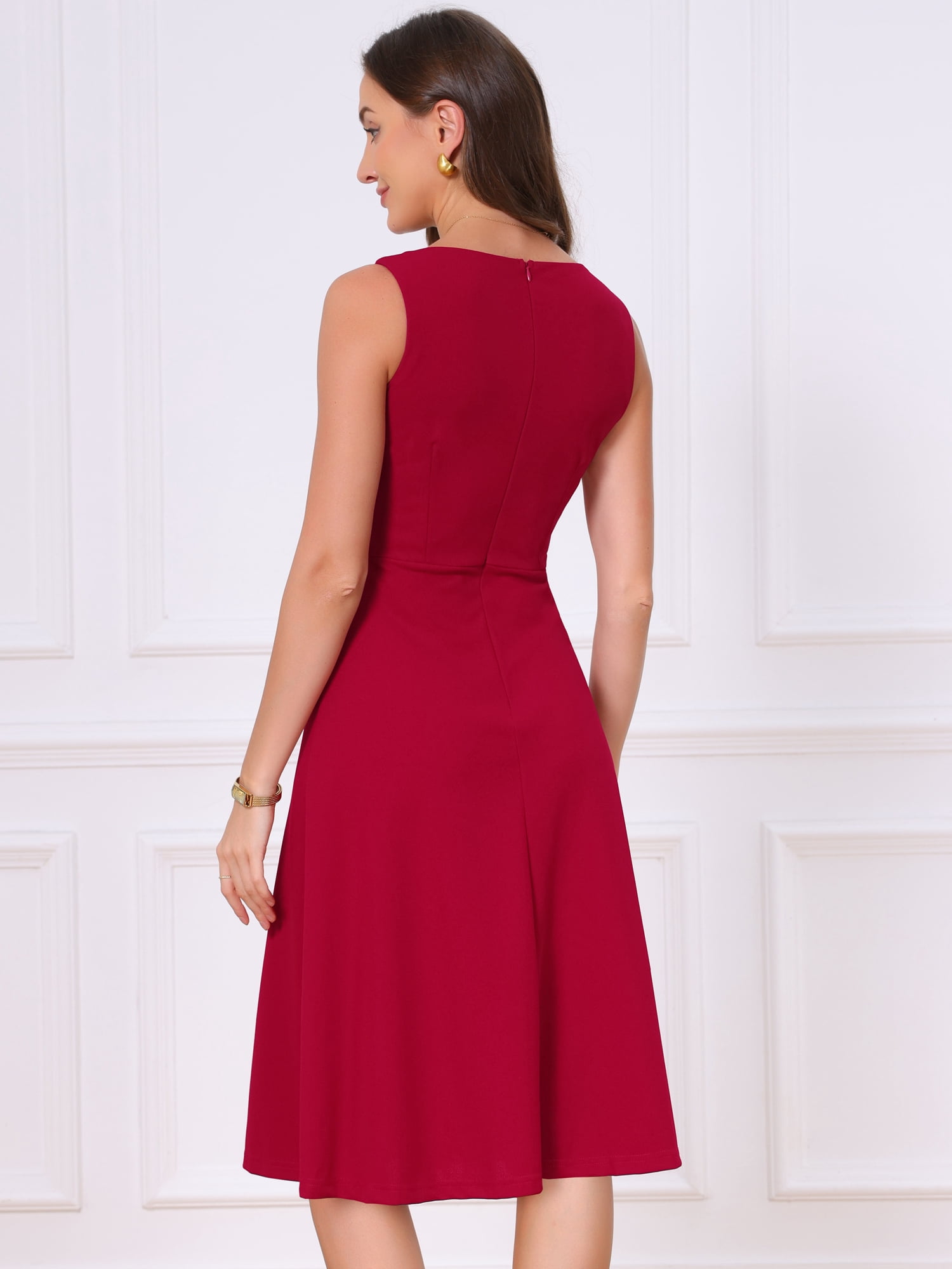 DARING DIVA Women's Vintage Sleeveless Regular Square Neck Midi Dress XS Dark Red