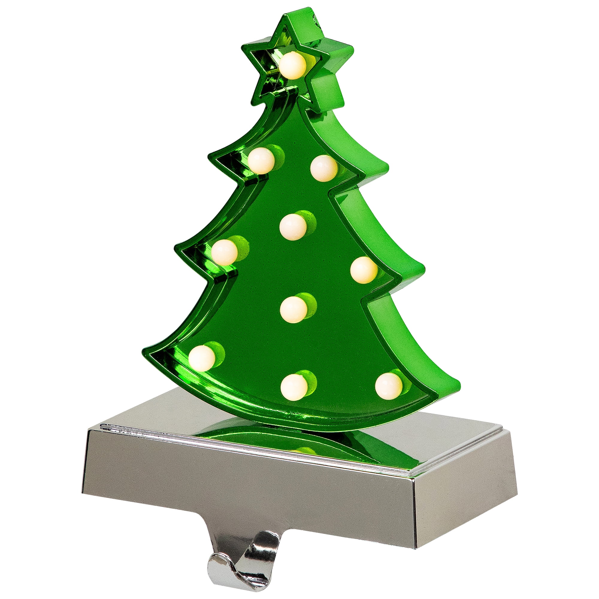 Northlight LED Lighted Shiny Christmas Tree Stocking Holder - 7" - Silver and Green
