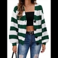 thumbnail image 3 of Cárdigan de Invierno A Rayas para Mujer, Larga, Botones, Frente Abierto, Punto Grueso, Abrigo Extragrande. Verde Oscuro M, 3 of 9