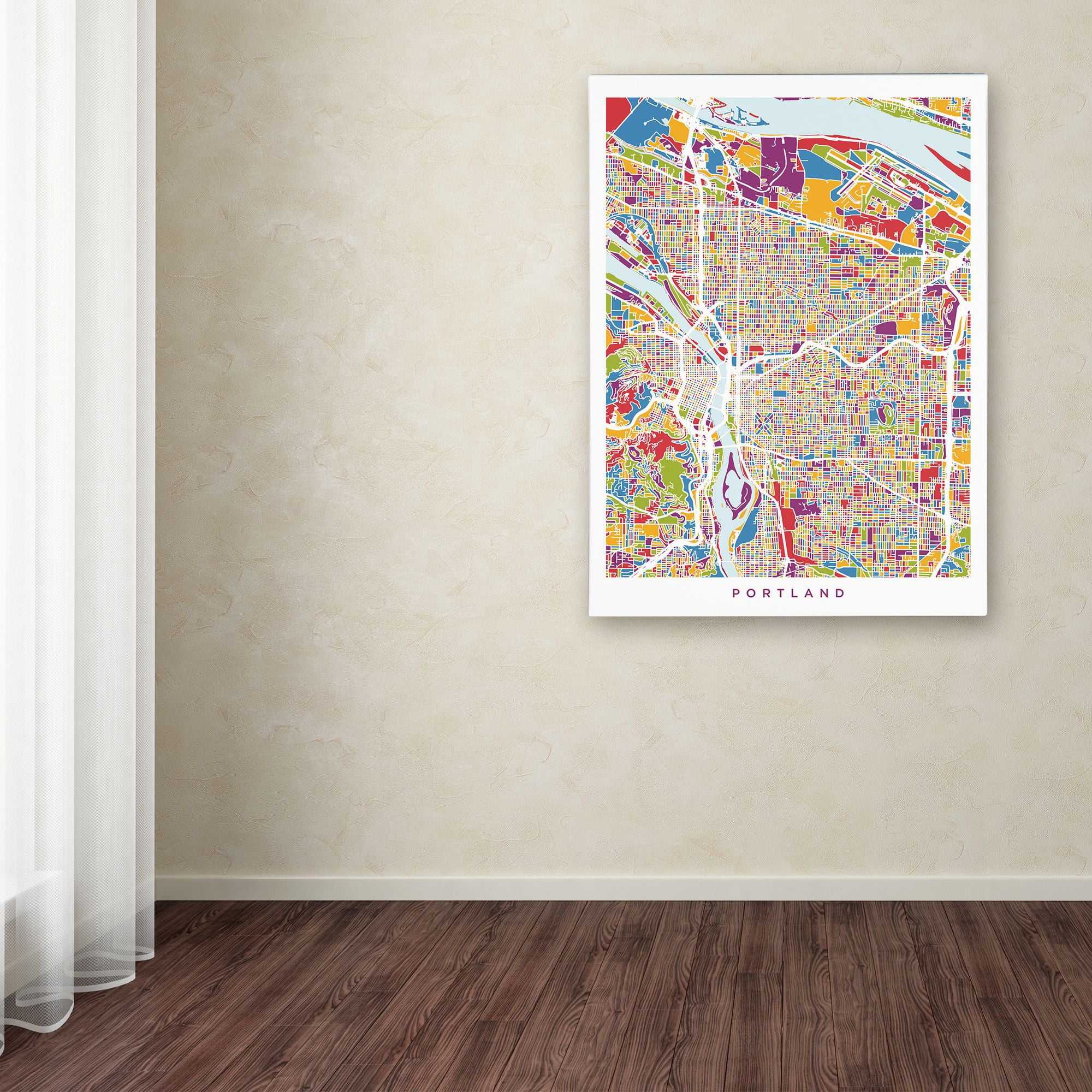 Trademark Fine Art 'Portland Oregon City Street Map' Canvas Art by Michael Tompsett