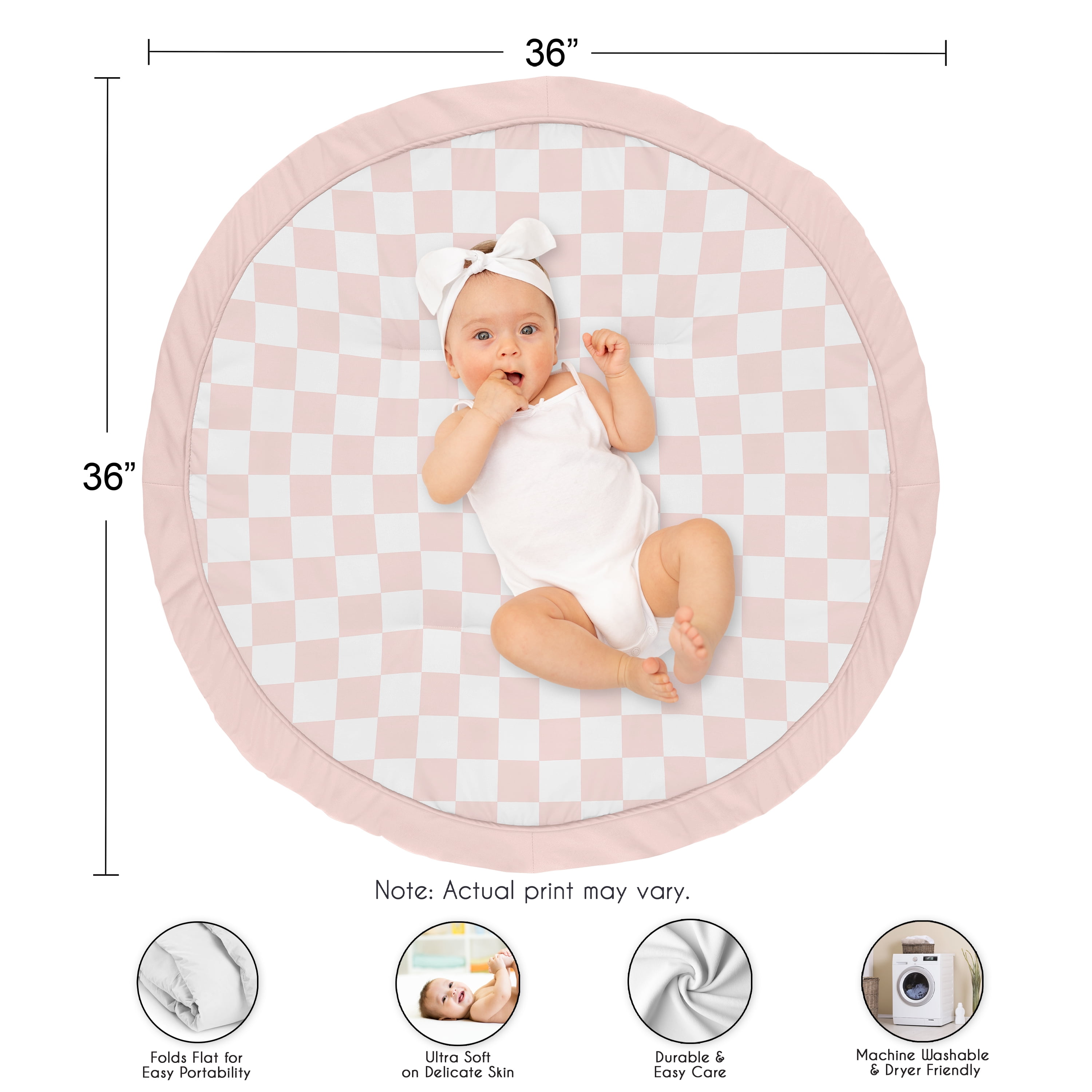 Sweet Jojo Designs Pink Gingham Checkered Plaid Girl Baby Tummy Time Play Mat