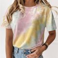 thumbnail image 4 of Camiseta de mujer Cuello redondo Manga corta Tie-dye Printed Casual Top, Caqui, XXL kenally  AP000470-27, 4 of 7
