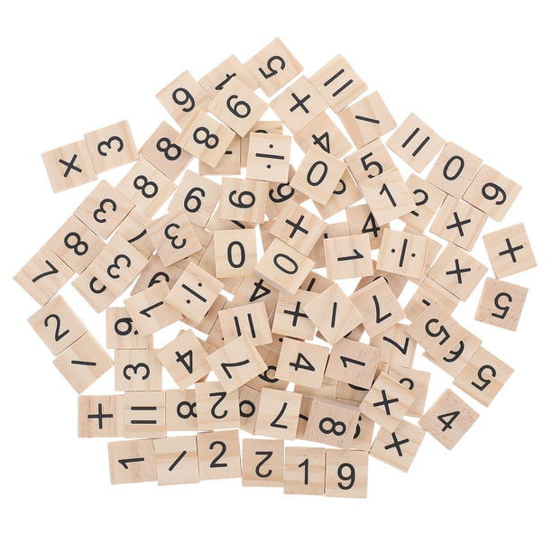 100 piezas de mini fichas numéricas de madera, fichas pequeñas con símbolos numéricos, fichas numéricas educativas para manualidades y enseñanza de matemáticas.