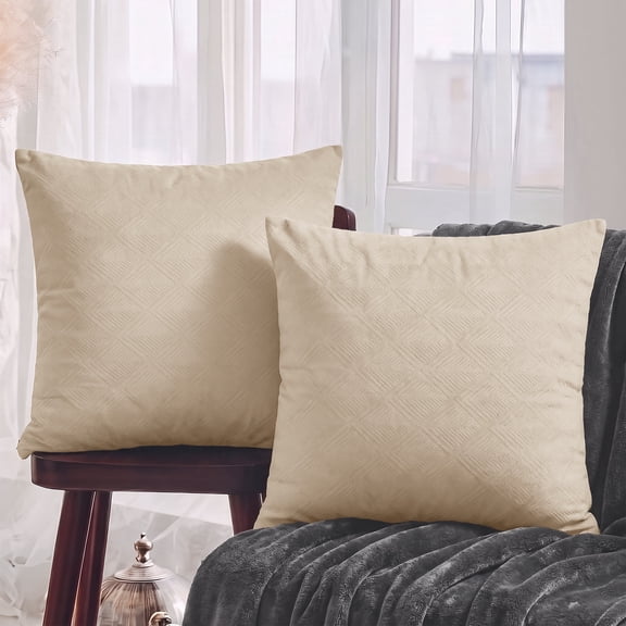 XWZO 18x18 inch Pillow Covers Set of 2, Soft Velvet Square Decorative Embossed Cushion Covers for Sofa/Bed, Farmhouse Couch Pillow Cases for Inserts, Beige(NO PILLOW INSERT)