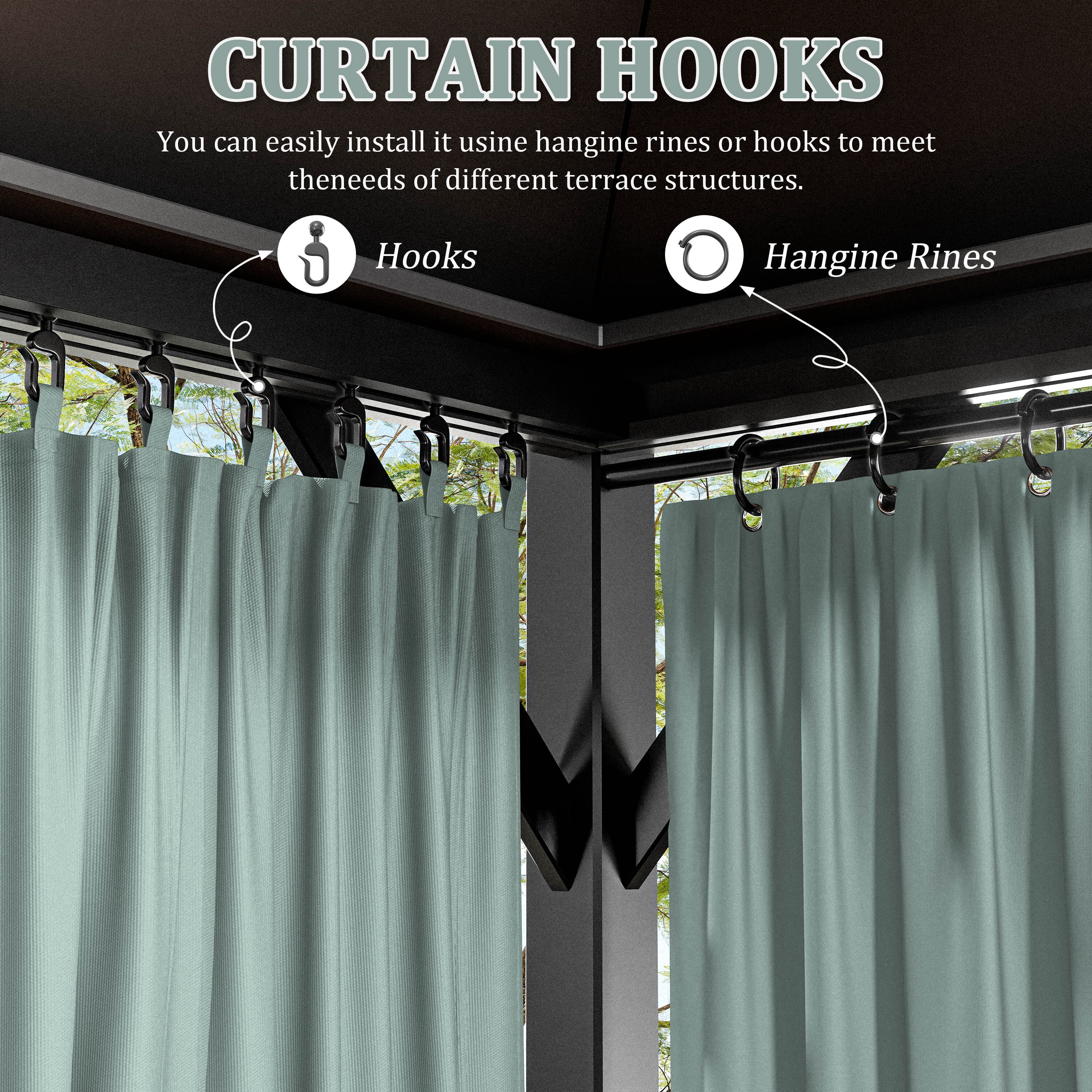 Kimunuk Outdoor Replacement Curtains for 10' X 12' Gazebo, Waterproof 4-Panels Calcite Blue Gazebo Universal Privacy Sidewall Curtains with Zipper for Patio Garden Backyard, Curtain Only