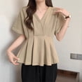 thumbnail image 4 of Blouses for Women Dressy Casual Oversize Short Sleeve V Neck T Shirts Ruffle Summer Tunics 2025 Womens Clothes, 4 of 5