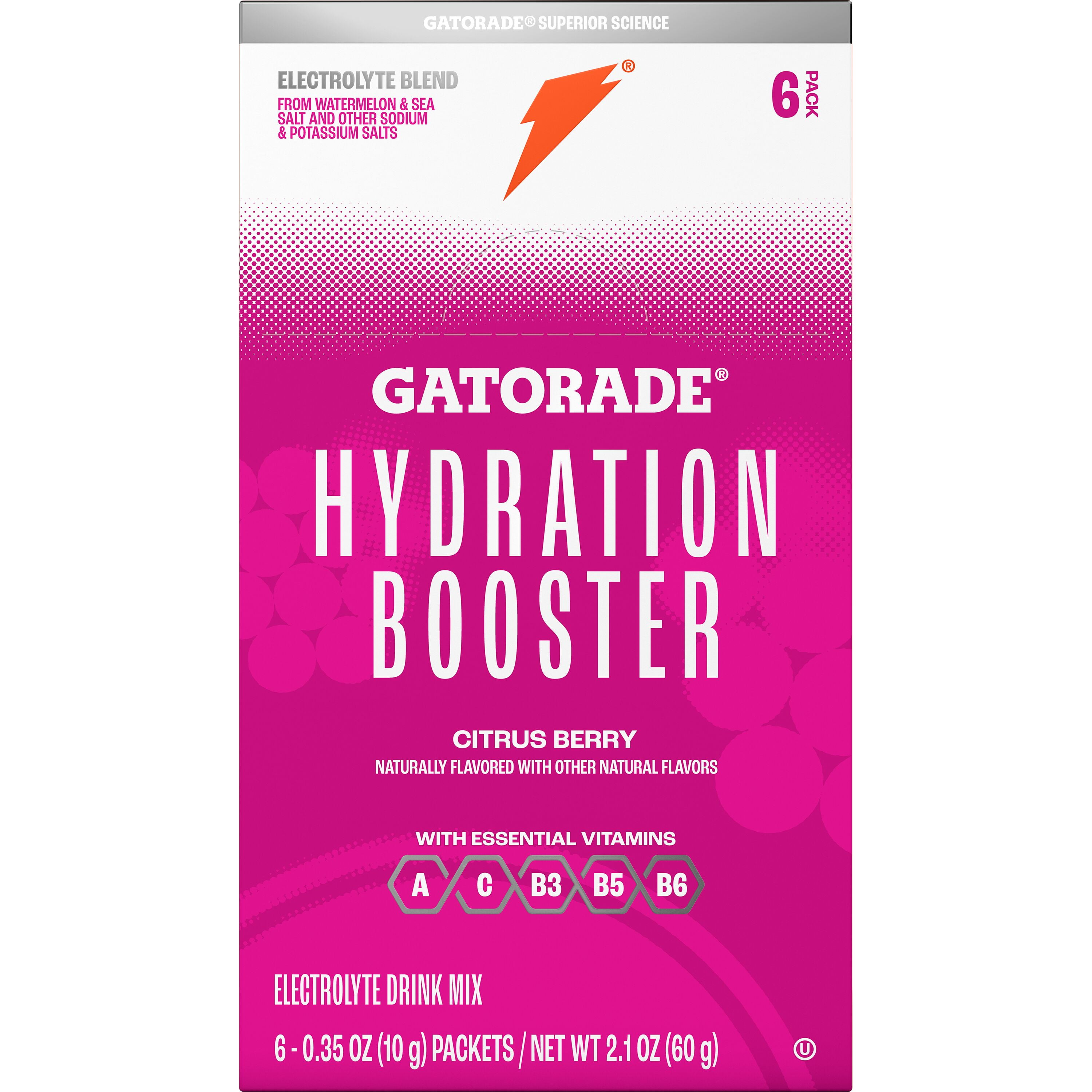(3 pack) Gatorade Hydration Booster Electrolyte Drink Mix Powder, Citrus Berry, 2.1 oz, 6 Pack