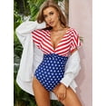 thumbnail image 3 of Alove One Piece Swimsuits for Women Trumpet Sleeve V Neck Ruched Monokini Bathing Suits, 3 of 6