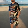 thumbnail image 2 of UVEASISHA 4th of July Outfits Mens 2 Piece Short Sets American Flag Distressed Printed Sweatsuits Big and Tall Crewneck Tee and Shorts Matching Workout Set Multicolor#3 XXL, 2 of 8