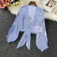 thumbnail image 5 of Htigea Women's Chiffon Cardigan Long Sleeve Sheer Shrugs Casual Tie Open Front Shawl Top Boho Beach Cover Ups Light Blue 2XL, 5 of 6