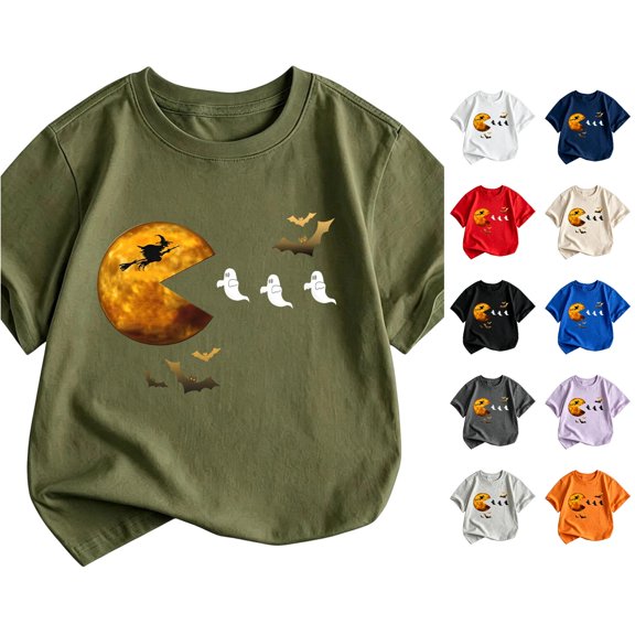 XAOFW Boys Girls Halloween Shirt Short Sleeve Crewneck Ghost Bat Graphic Tees Toddler Kids Autumn Relaxed Fit T Shirts 2-3 Years