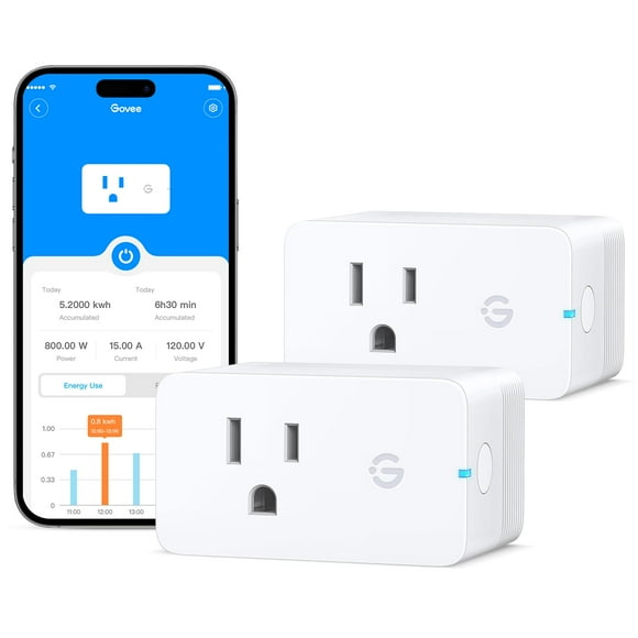 Govee Smart Plug with Energy Monitoring WiFi Bluetooth Plug Work with Alexa and Google Assistant 15A Smart Outlets with Timer & Group Controller No Hub Required ETL&FCC Certified for Home 2 Pack
