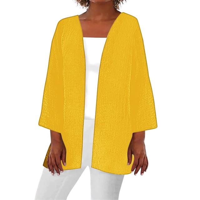 Timegard 3/4 Sleeve Cardigan for Women Lightweight Open Front Coats Fall Solid Color Loose Thin Tops