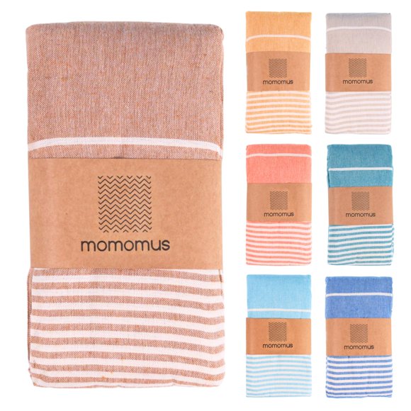 Toalla de playa MOMOMUS extra grande, 100% algodón, resistente a la arena, marrón