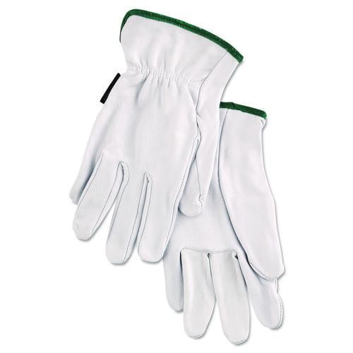 Grain Goatskin Driver Gloves, Gunn Cut, Straight Thumb, Medium, White, 12 Pairs | Bundle of 2